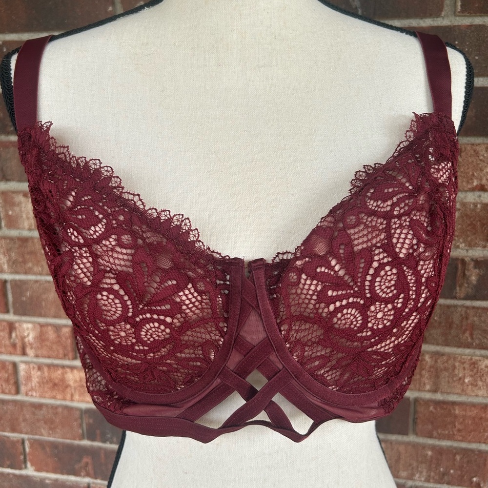 Adore Me. Elegant Lace Burgundy Bra.